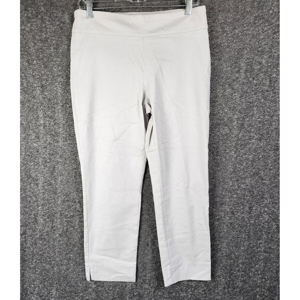 White House Black Market Pants Womens 10 Pull-On Crop Gray Side Slit EUC